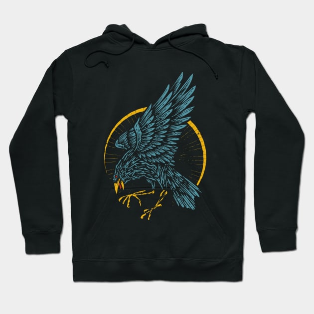 Raven hand drawn vintage Hoodie by Mako Design 